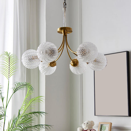 Modern 6-Light Textured Glass Globes Gold Chandelier Image - 1