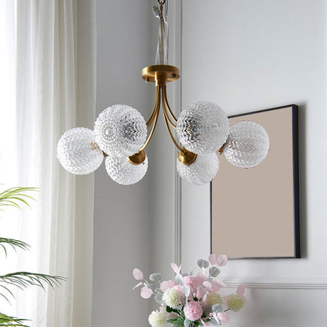 Modern 6-Light Textured Glass Globes Gold Chandelier Image - 2