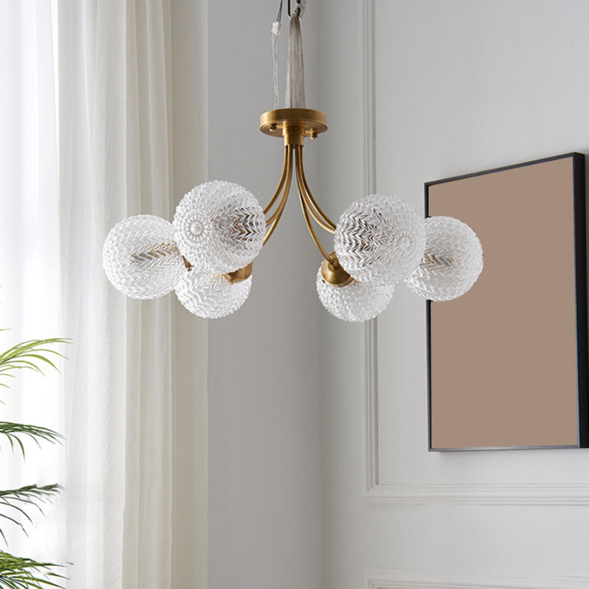 Modern 6-Light Textured Glass Globes Gold Chandelier Image - 3