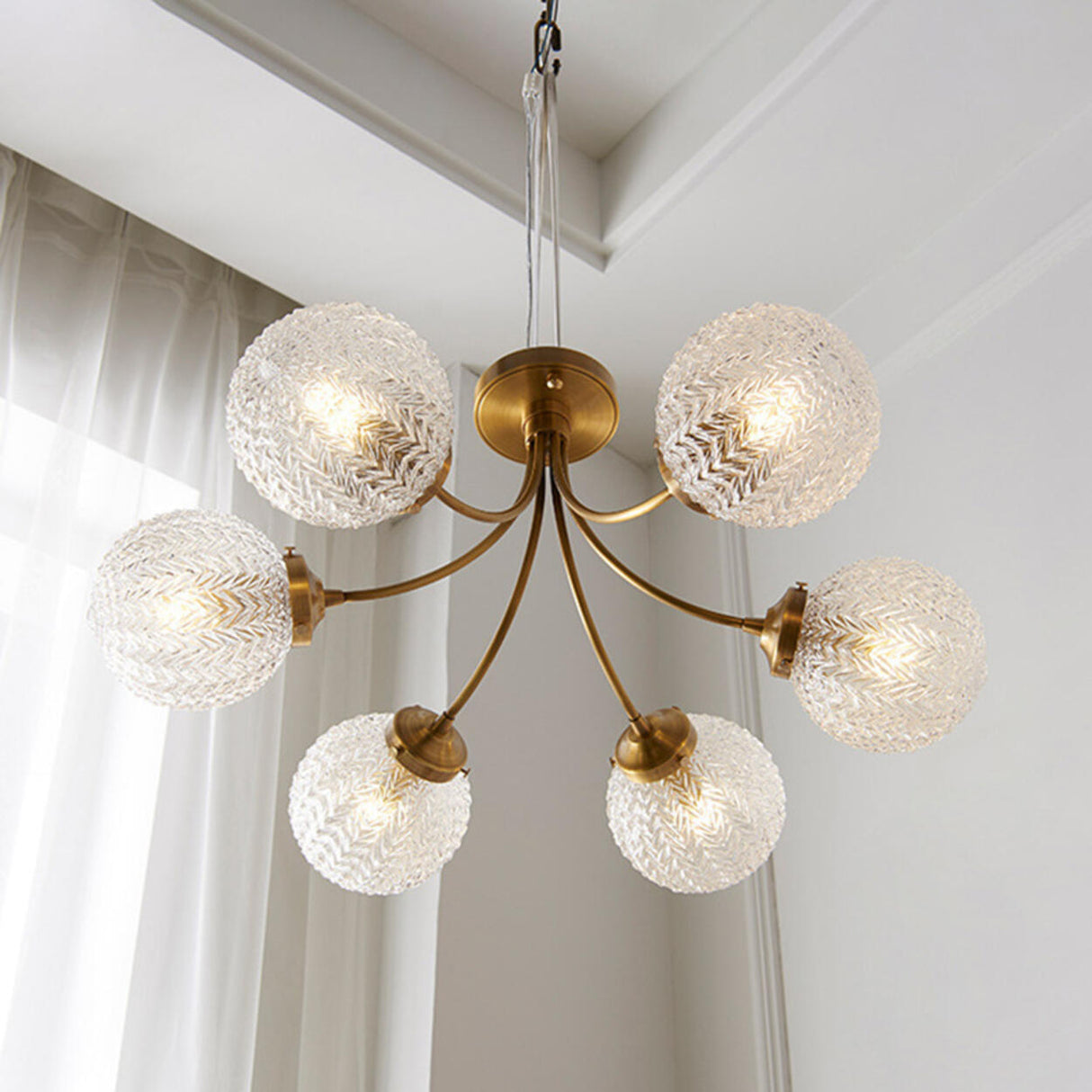 Modern 6-Light Textured Glass Globes Gold Chandelier Image - 4