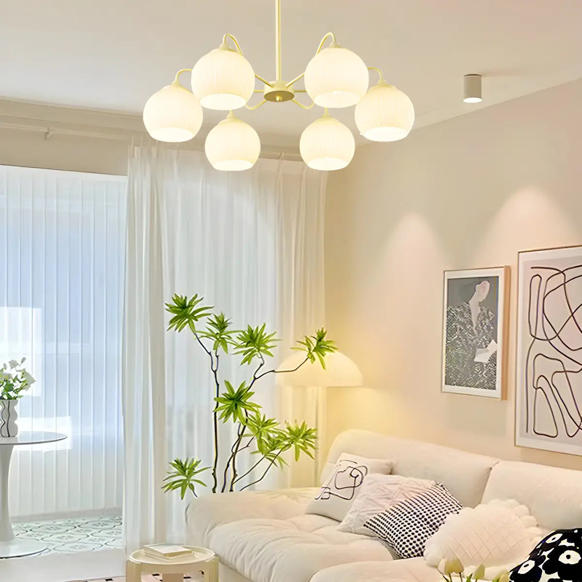 Modern 6-Light White Glass Sphere Chandelier Image - 1