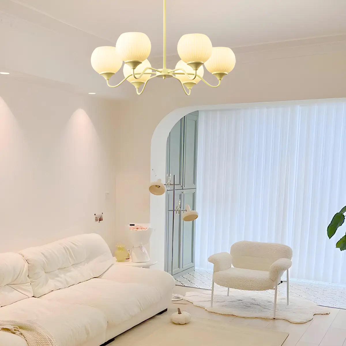 Modern 6-Light White Glass Sphere Chandelier Image - 4