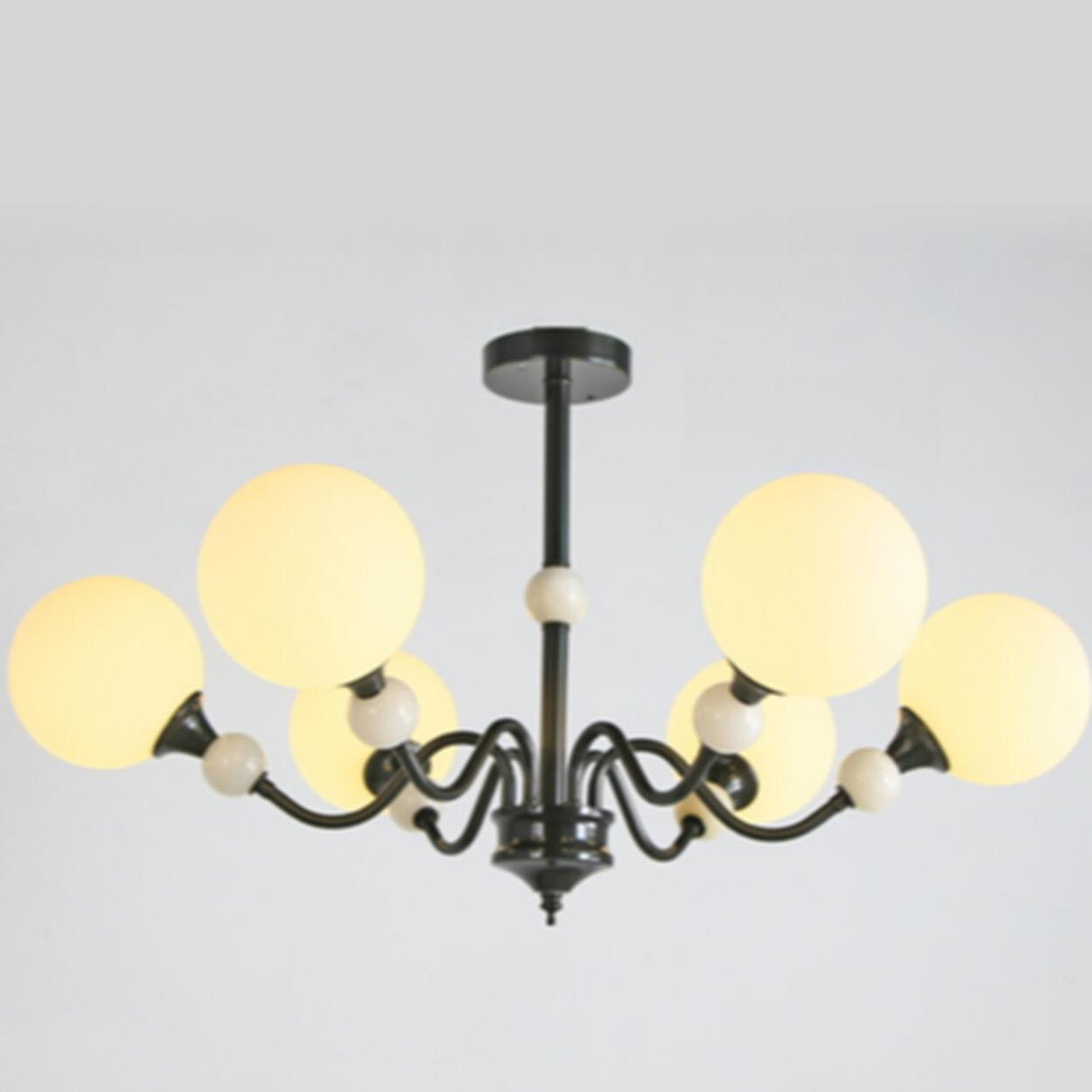 Modern 6 White Ball Bulbs Chandelier Adjustable Height Image - 5