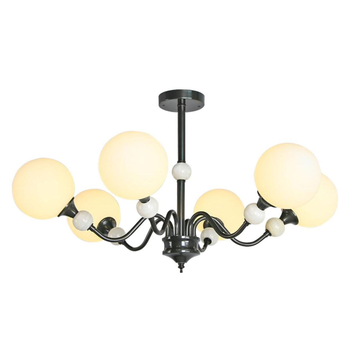 Modern 6 White Ball Bulbs Chandelier Adjustable Height Image - 9