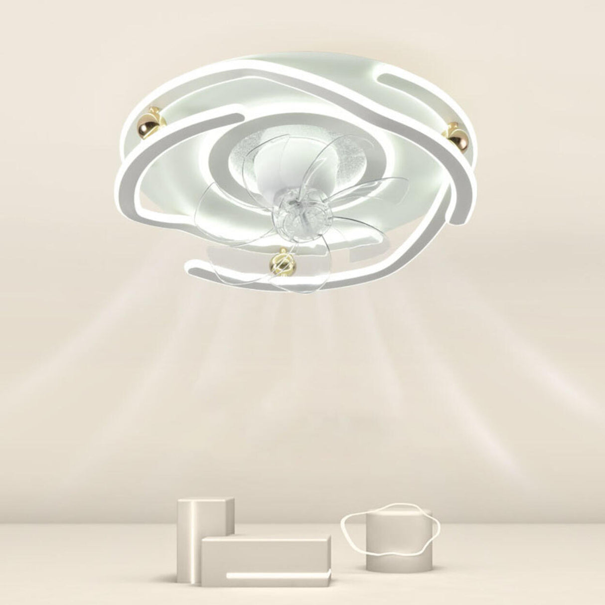 Modern 7 Blade Flower Dimming Ceiling Fan with Light Image - 10