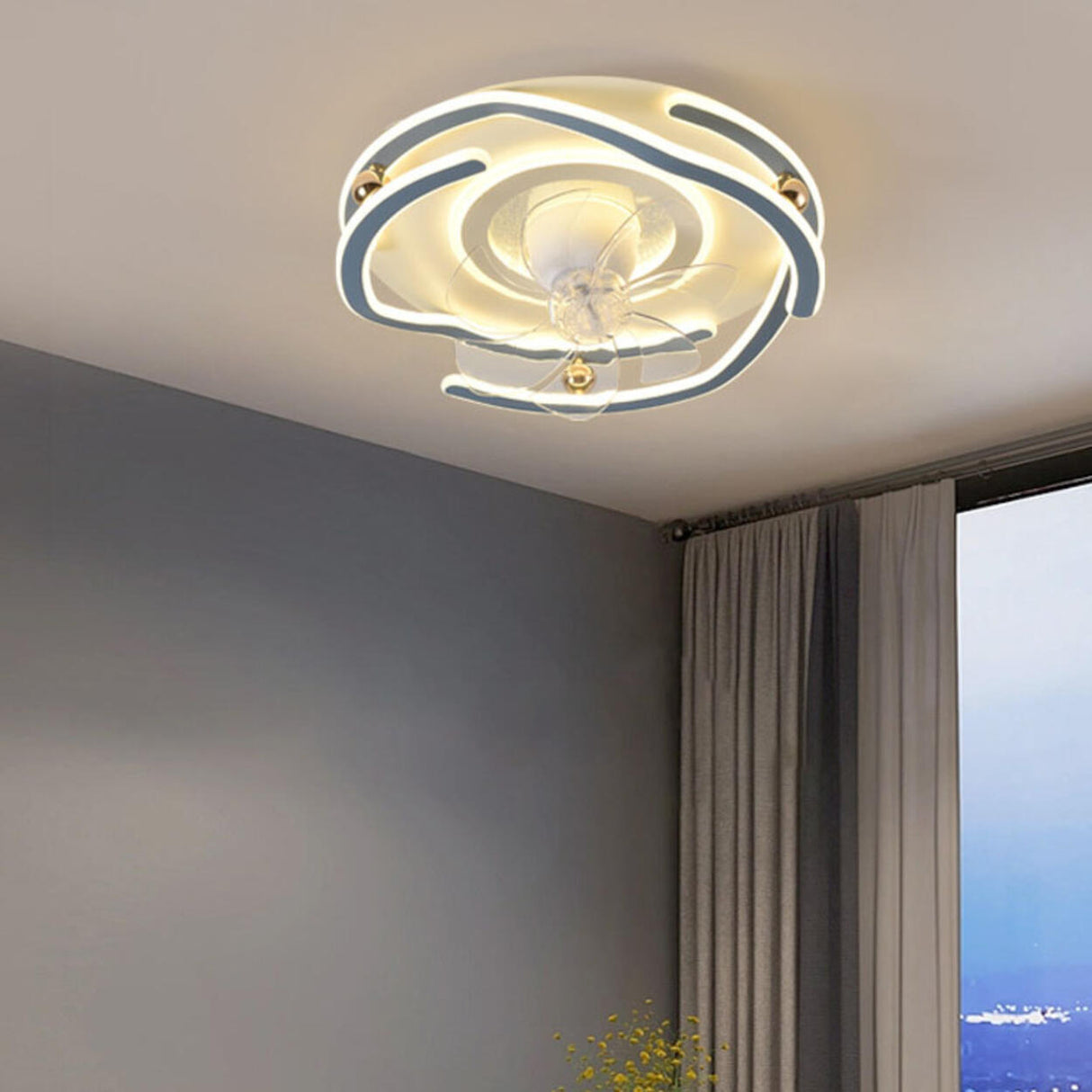 Modern 7 Blade Flower Dimming Ceiling Fan with Light Image - 23