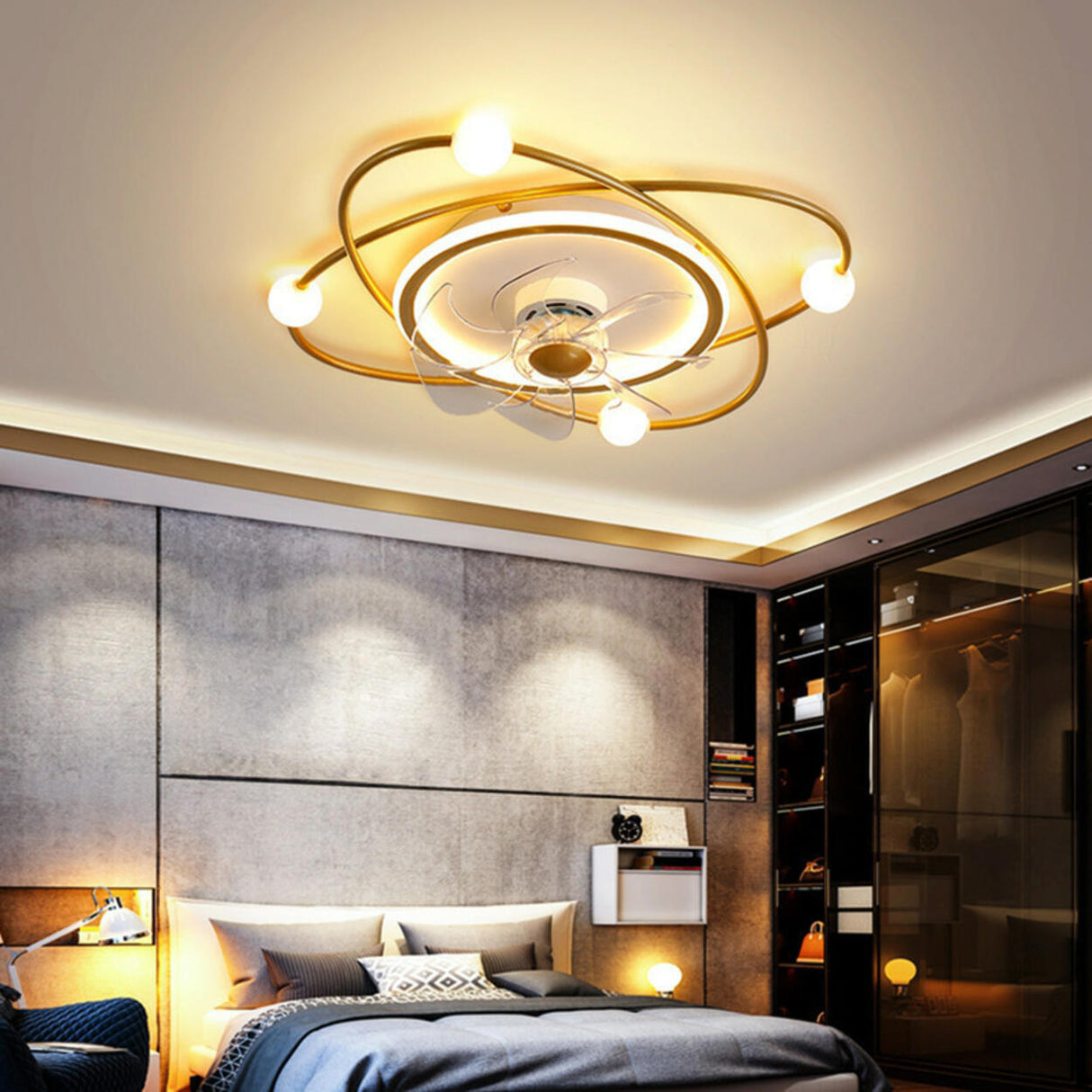 Modern 7 Blades Elliptic Rings Ceiling Fan with Lights Image - 4