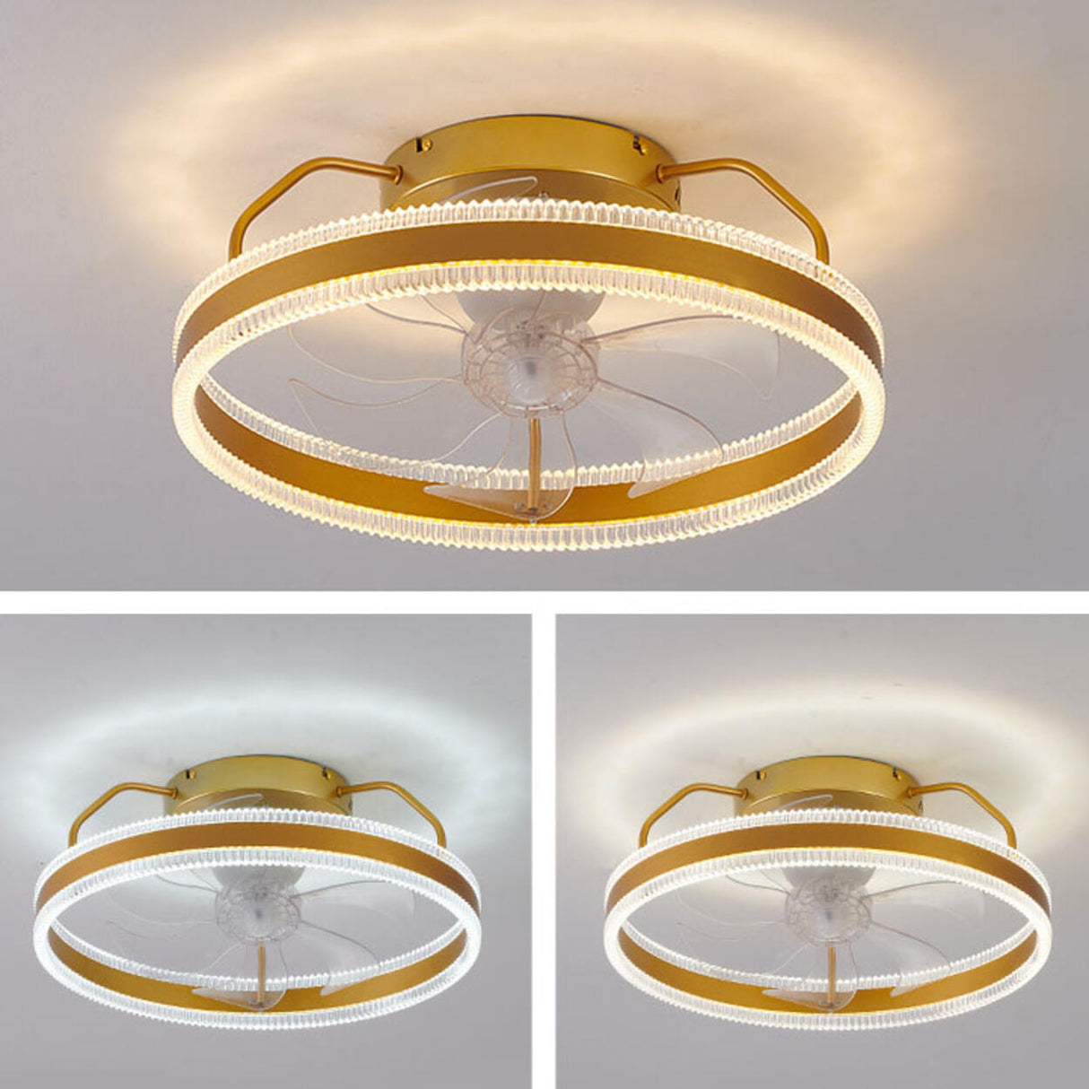 Modern 7 Clear Blades Round Dimmable Ceiling Fan Light Image - 10