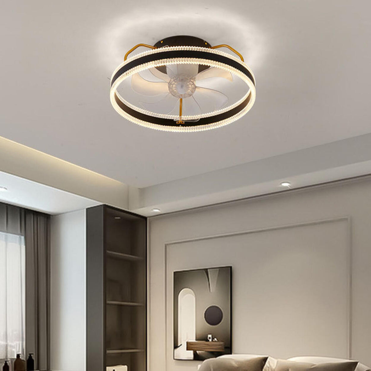 Modern 7 Clear Blades Round Dimmable Ceiling Fan Light Image - 3