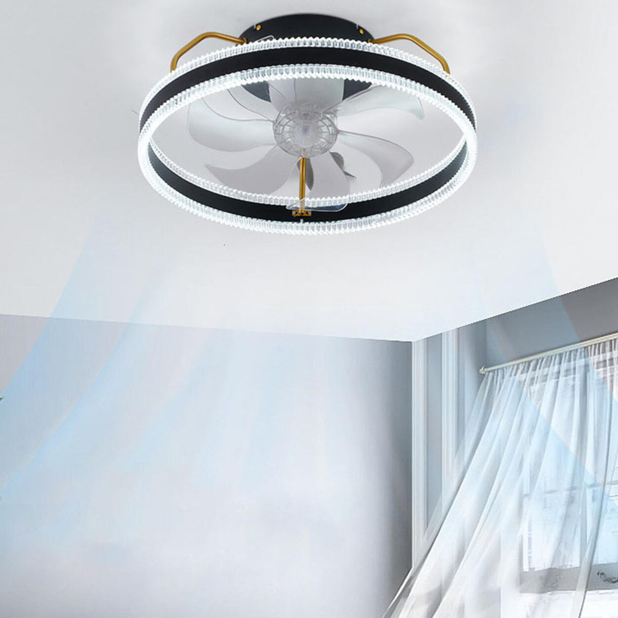 Modern 7 Clear Blades Round Dimmable Ceiling Fan Light Image - 4