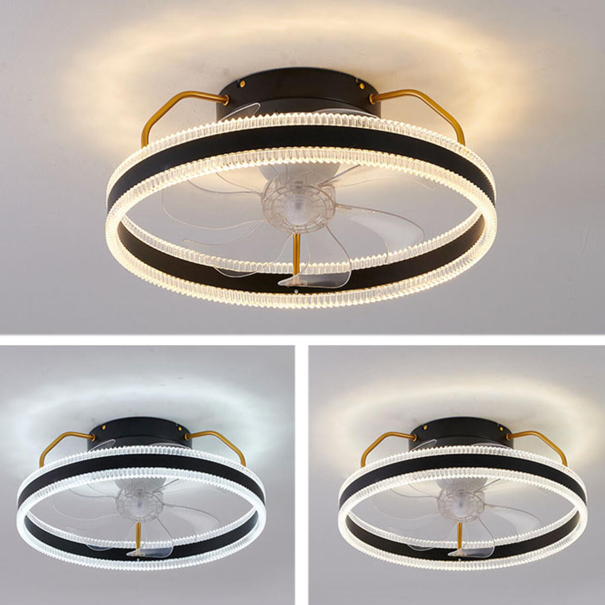 Modern 7 Clear Blades Round Dimmable Ceiling Fan Light Image - 9