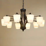 Modern 8-Light Black Metal White Glass Chandelier Image - 18