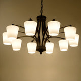 Modern 8-Light Black Metal White Glass Chandelier Image - 20