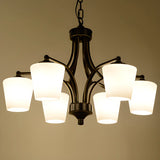 Modern 8-Light Black Metal White Glass Chandelier Image - 22