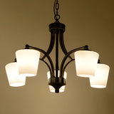 Modern 8-Light Black Metal White Glass Chandelier Image - 24