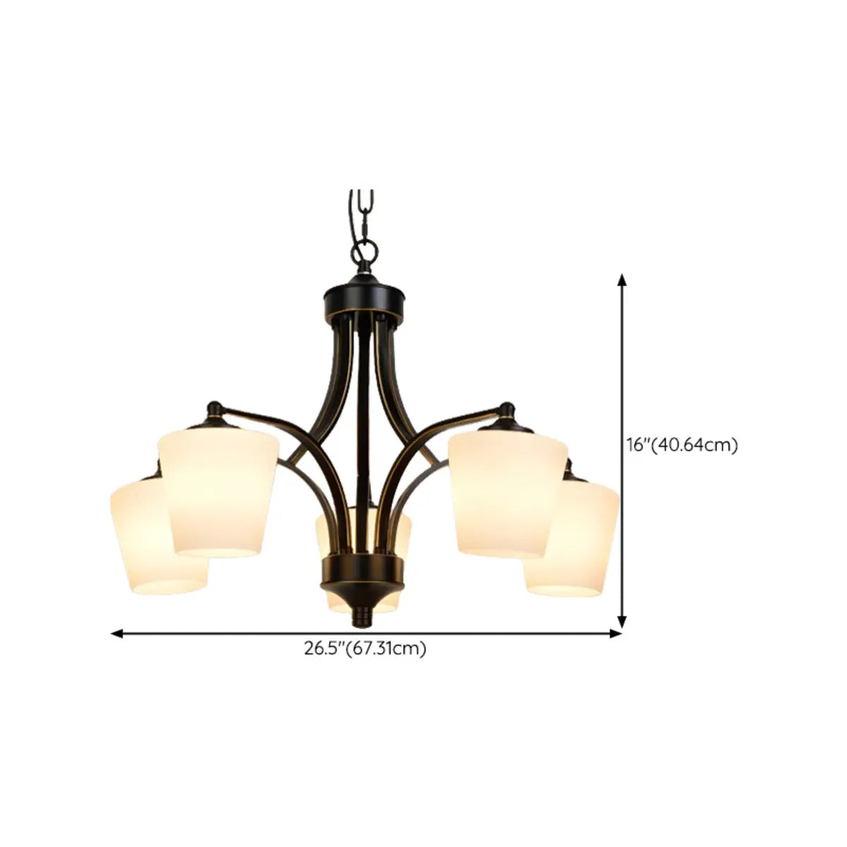 Modern 8-Light Black Metal White Glass Chandelier Image - 30