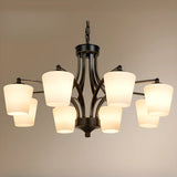 Modern 8-Light Black Metal White Glass Chandelier Image - 4