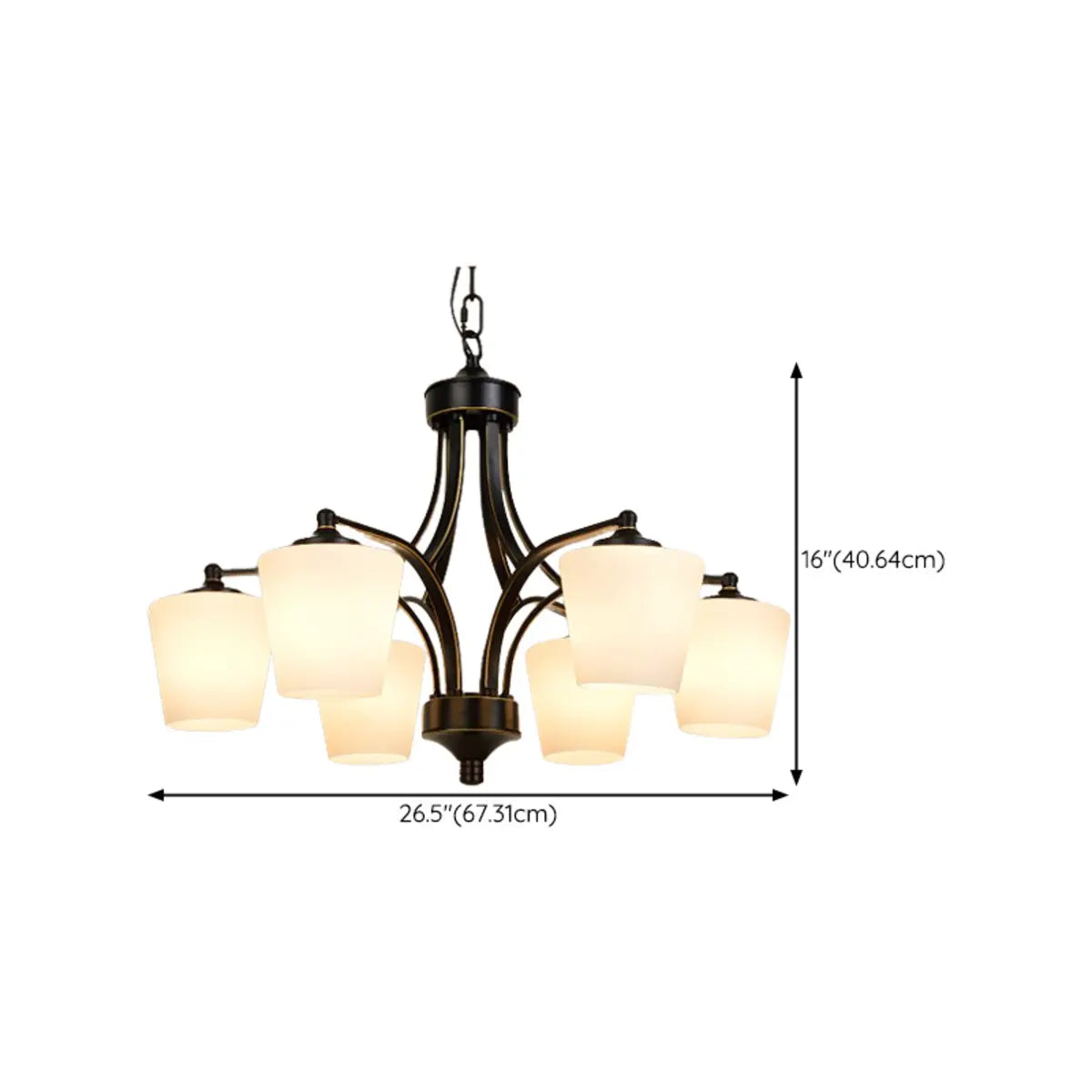 Modern 8-Light Black Metal White Glass Chandelier Image - 32