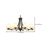 Modern 8-Light Black Metal White Glass Chandelier Image - 35