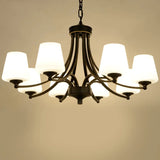 Modern 8-Light Black Metal White Glass Chandelier Image - 6