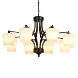 Modern 8-Light Black Metal White Glass Chandelier Image - 9