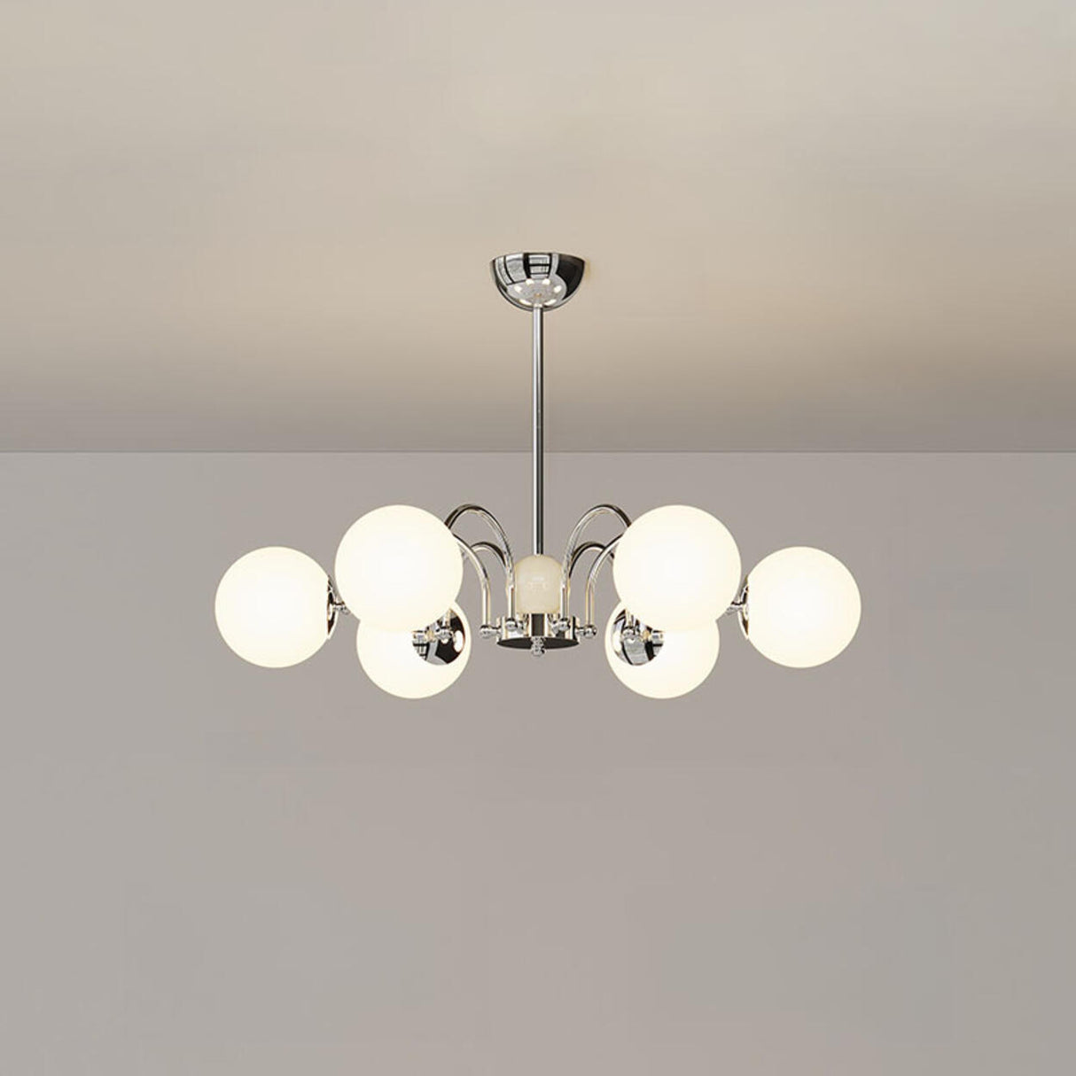 Modern 8-Light White Ball Chandelier Adjustable Height Image - 3