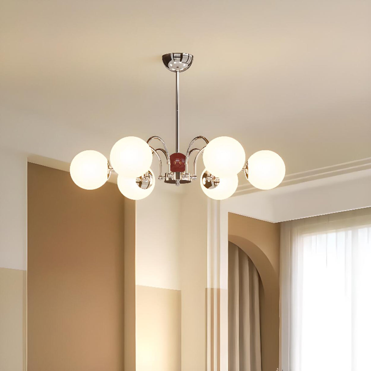 Modern 8-Light White Ball Chandelier Adjustable Height Image - 4