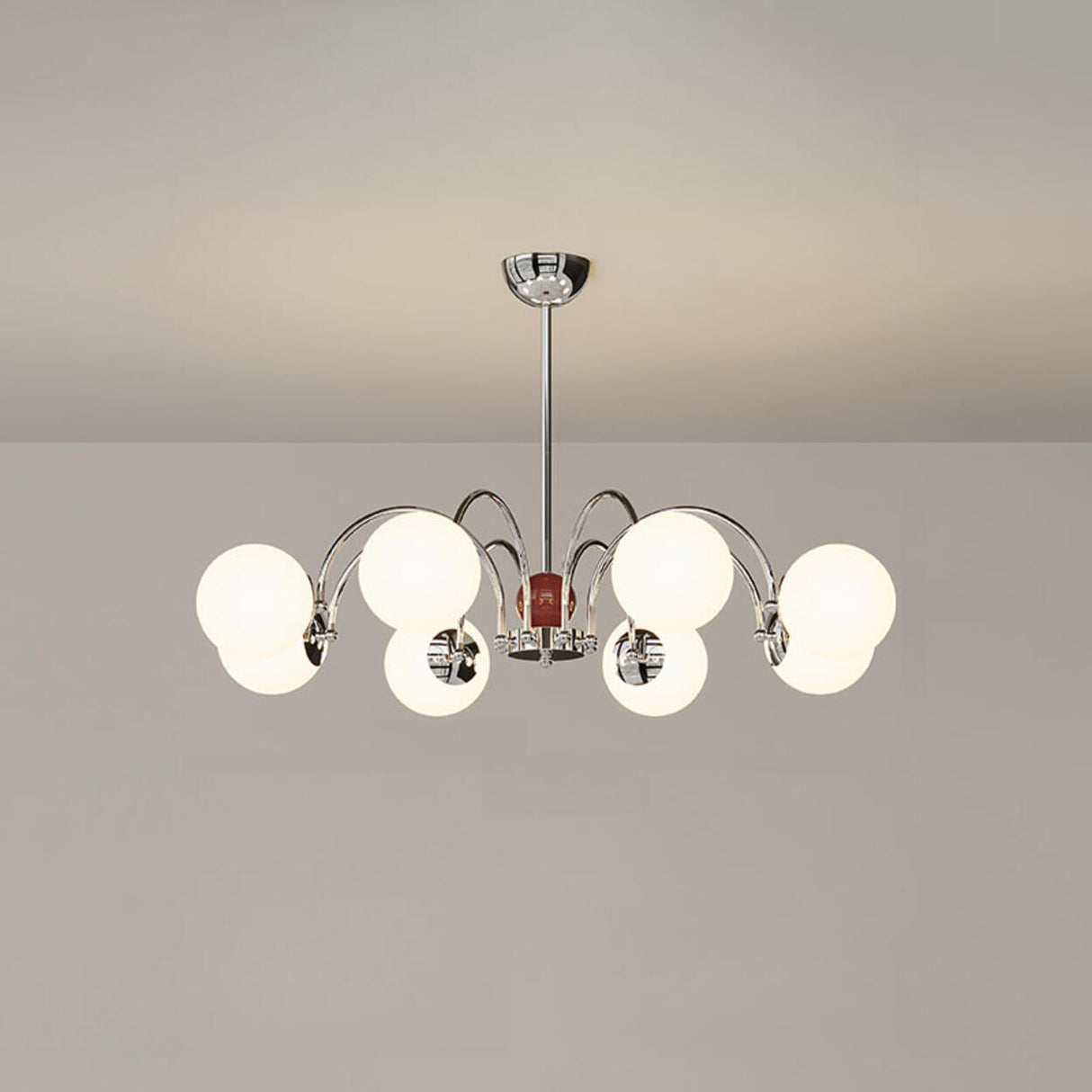 Modern 8-Light White Ball Chandelier Adjustable Height Image - 5