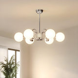 Modern 8-Light White Ball Chandelier Adjustable Height Image - 6