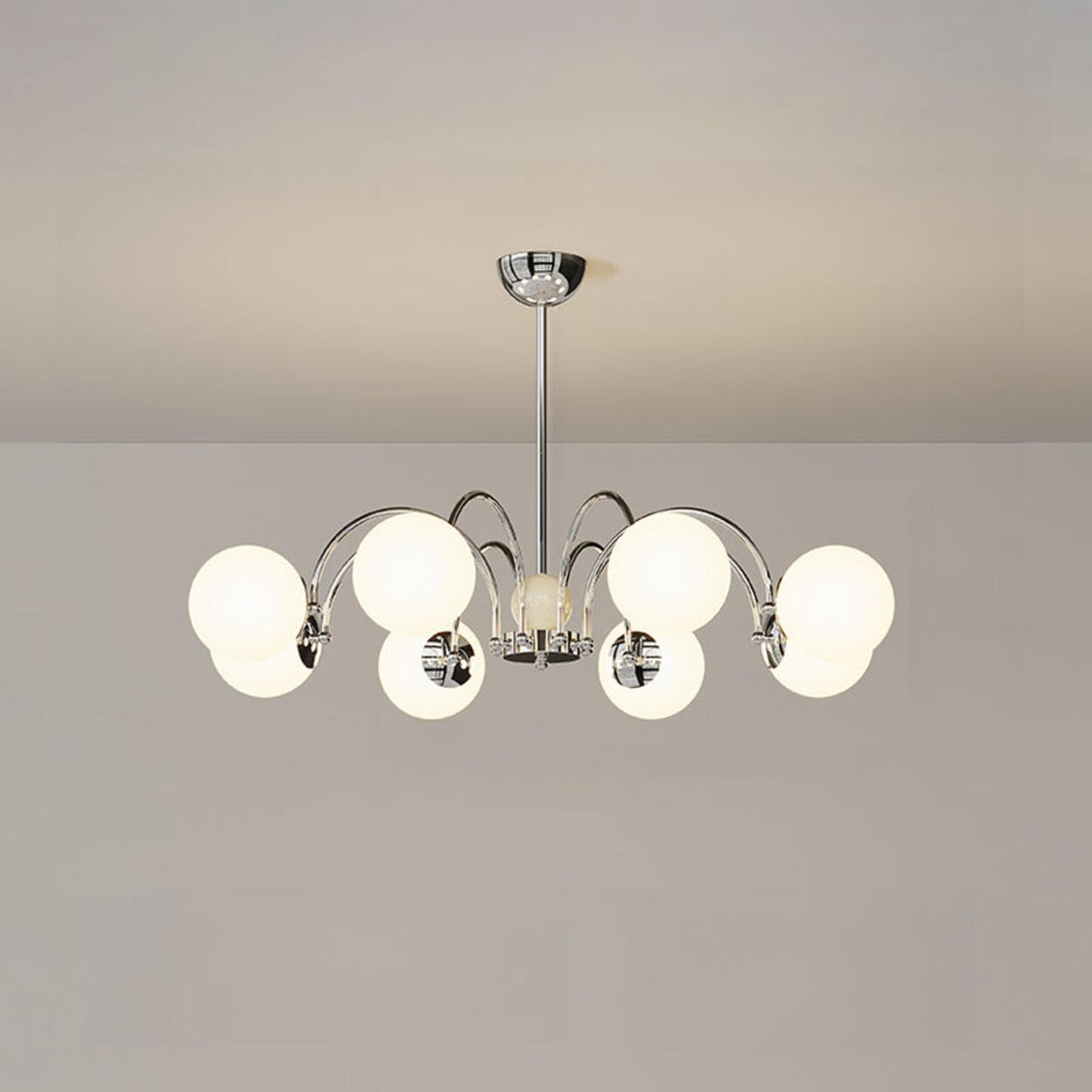 Modern 8-Light White Ball Chandelier Adjustable Height Image - 7