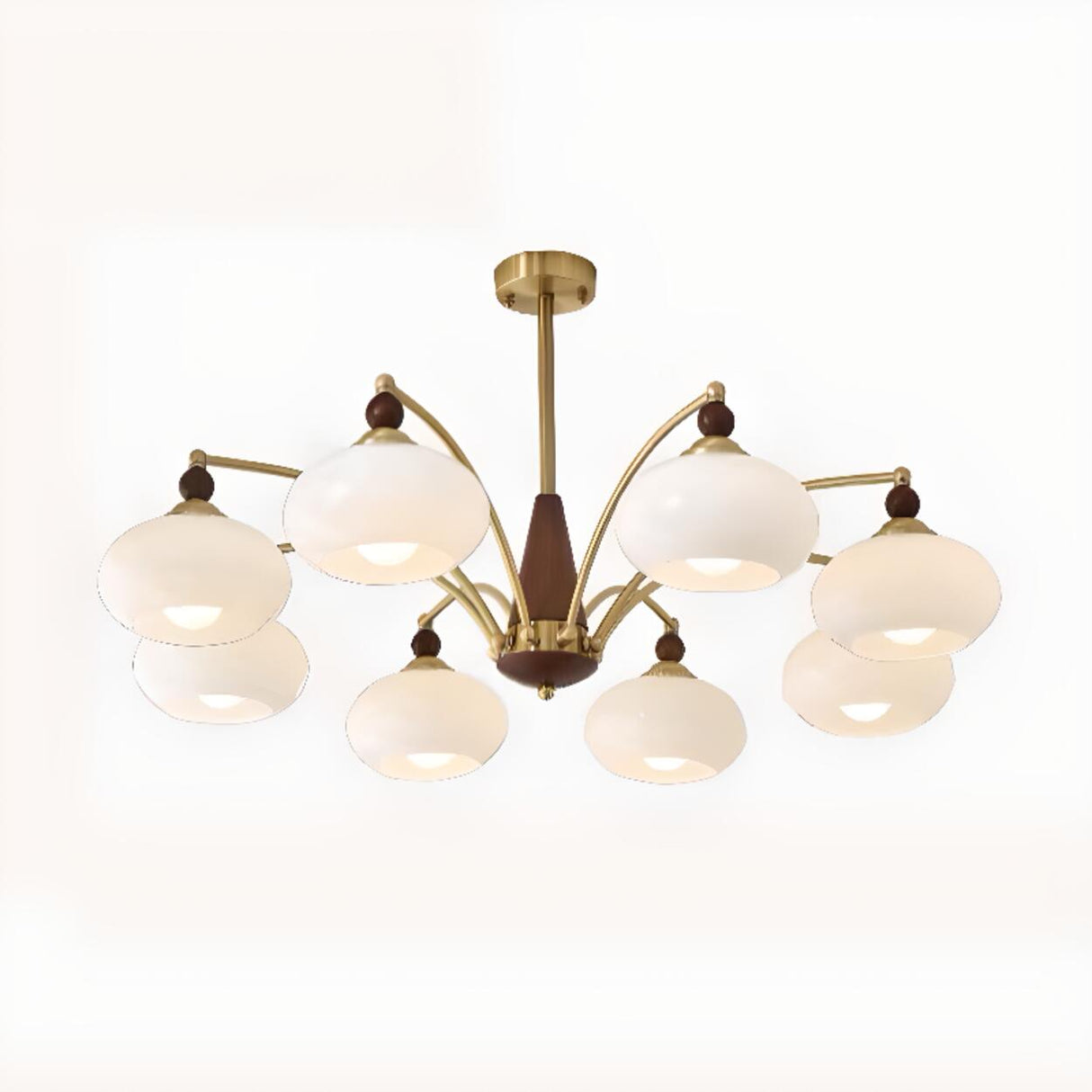 Modern 8-Light White Glass Chandelier Adjustable Height Image - 8