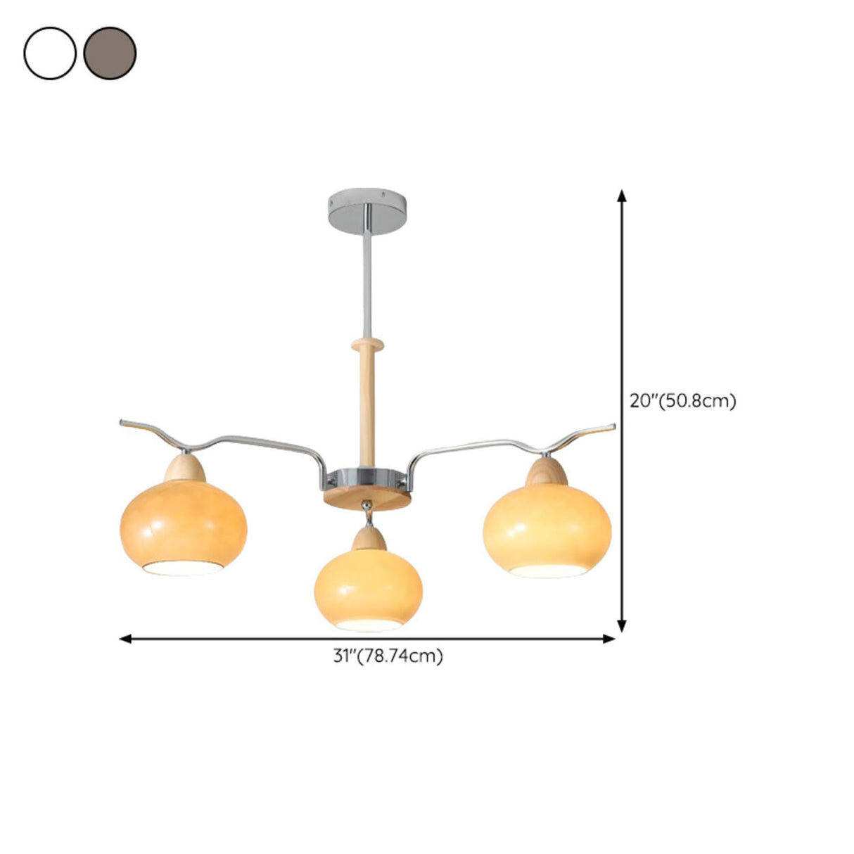 Modern 8-Light Wooden Drum White Glass Chandelier 