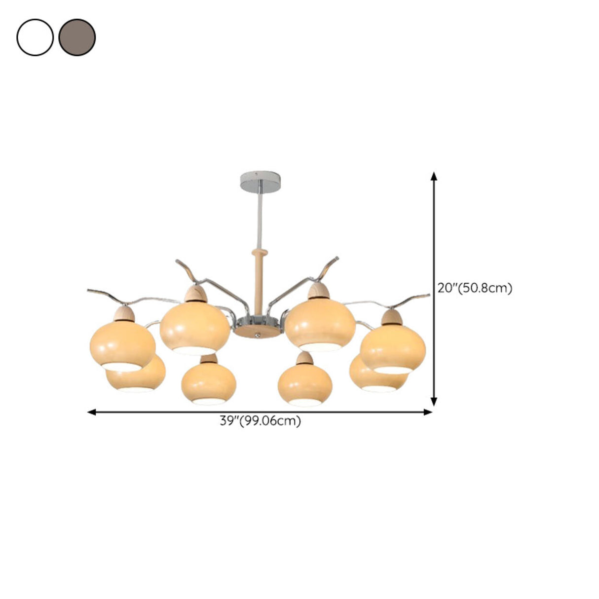 Modern 8-Light Wooden Drum White Glass Chandelier Image - 19