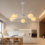 Modern 8-Light Wooden Drum White Glass Chandelier Image - 3