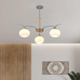 Modern 8-Light Wooden Drum White Glass Chandelier Image - 4