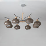 Modern 8-Light Wooden Drum White Glass Chandelier Image - 7