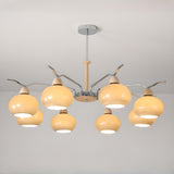 Modern 8-Light Wooden Drum White Glass Chandelier Image - 8