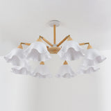 Modern 8 Lights Wood Wave Acrylic Flower Chandelier Image - 9