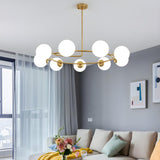 Modern 9-Light Gold Circular White Globe Chandelier Image - 1