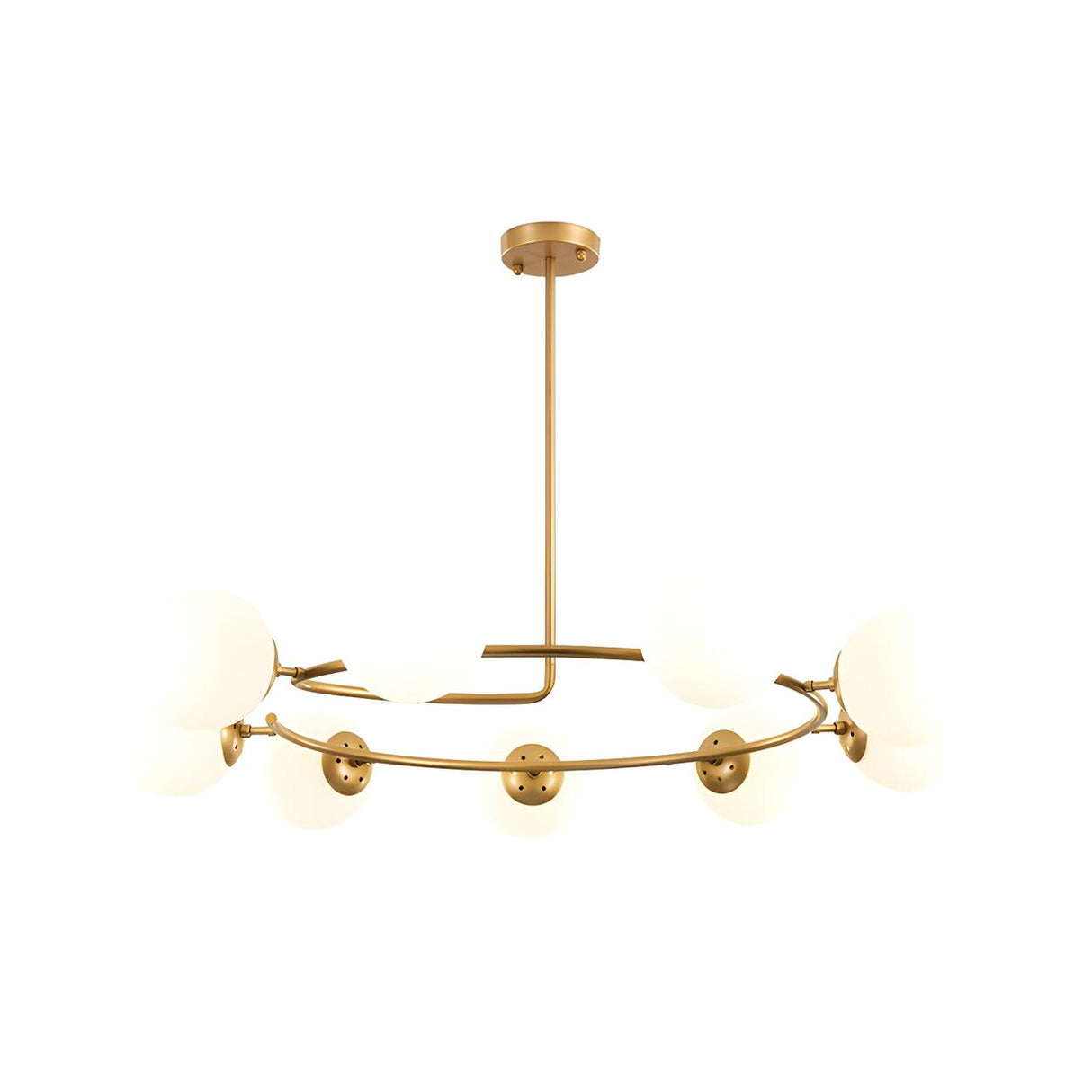 Modern 9-Light Gold Circular White Globe Chandelier Image - 3