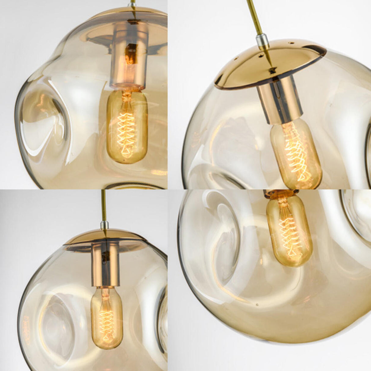 Modern Abstract Brass Clear Glass Globe Pendant Light Image - 11