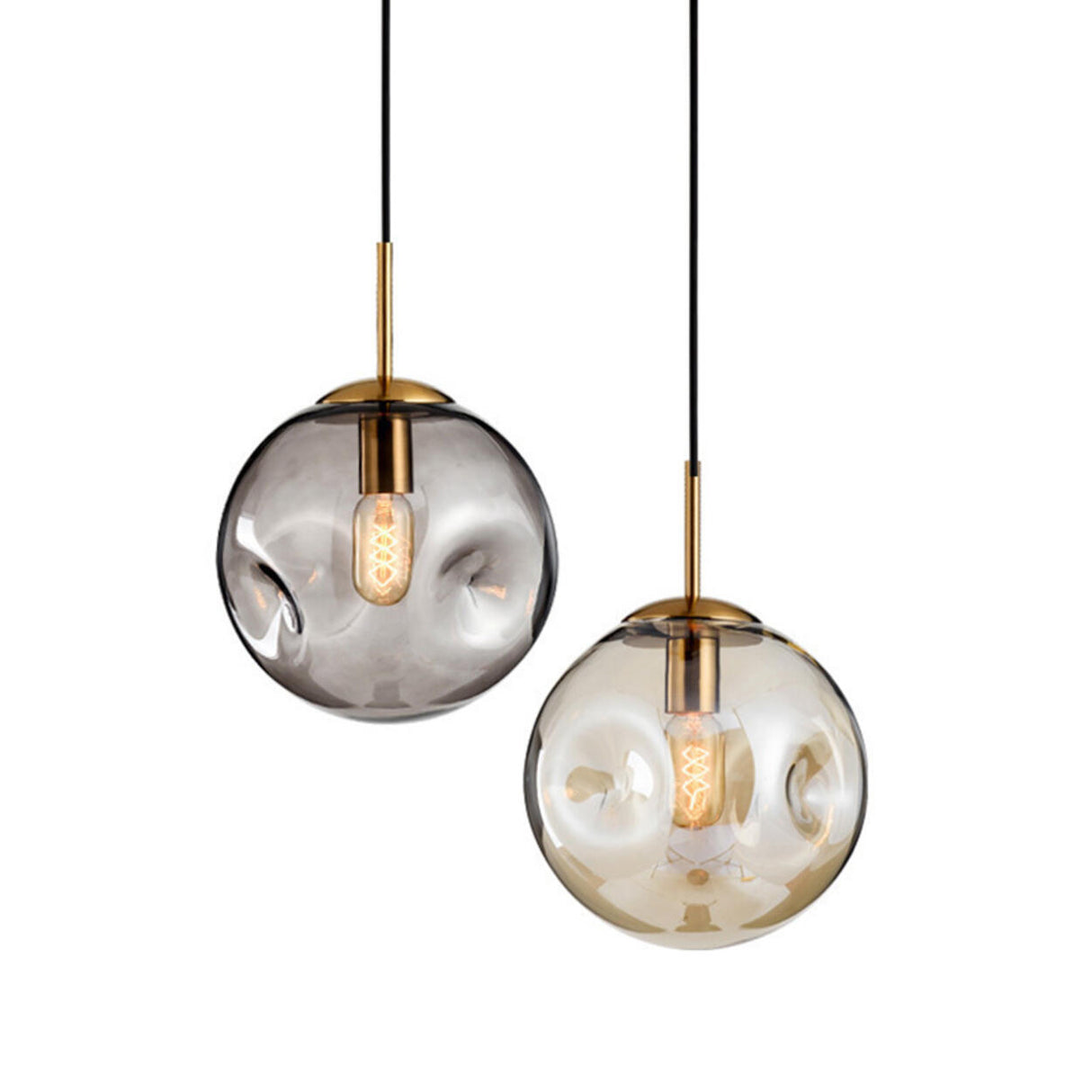 Modern Abstract Brass Clear Glass Globe Pendant Light Image - 5