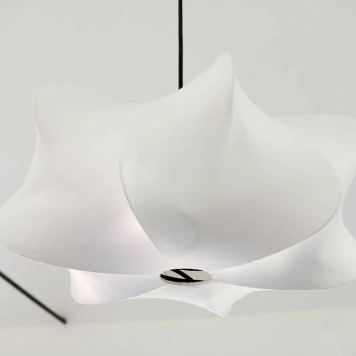 Modern Abstract Sculptural White Silk Flower Pendant Light Image - 10