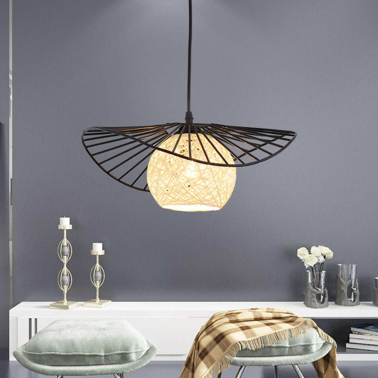 Modern Abstract Wireframe Woven Globe Pendant Light  Image - 1