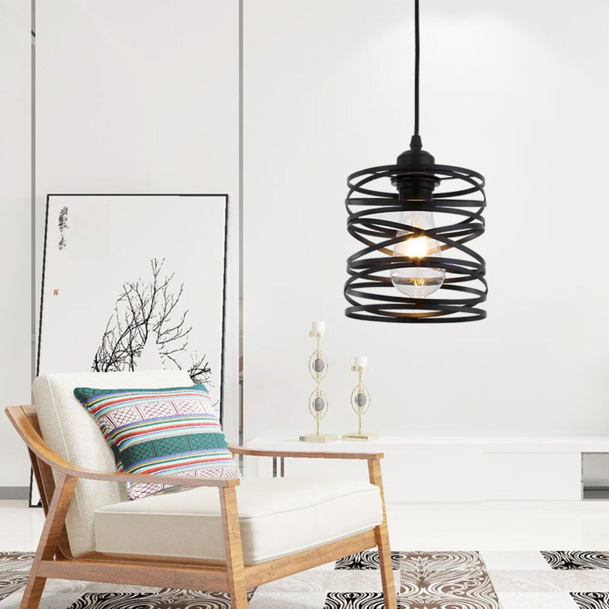 Modern Abstract Wireframe Woven Globe Pendant Light  Image - 7