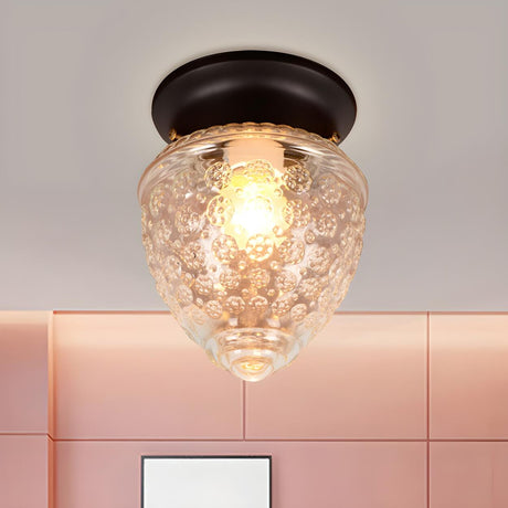 Modern Acorn-Shaped Clear Glass Flush Mount Light Image - 1