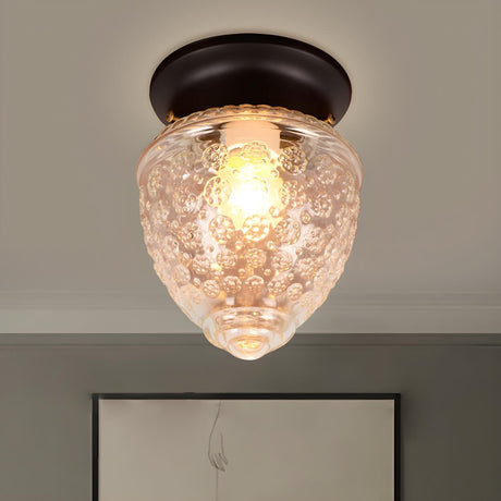 Modern Acorn-Shaped Clear Glass Flush Mount Light Image - 2