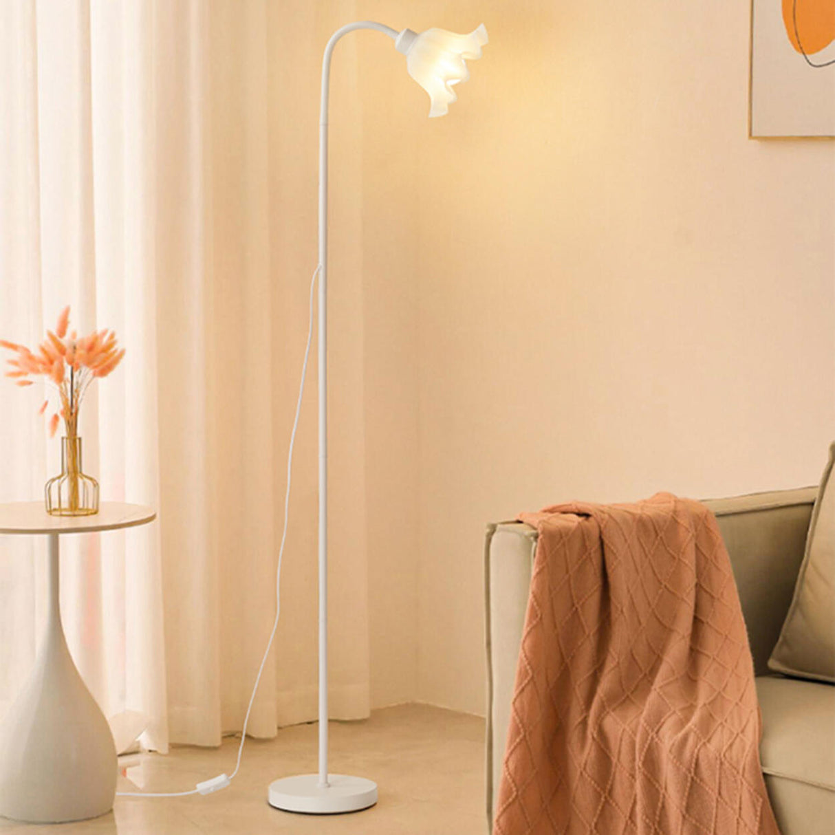 Modern Acrylic Flower Curved Metal Floor Lamp Image - 8