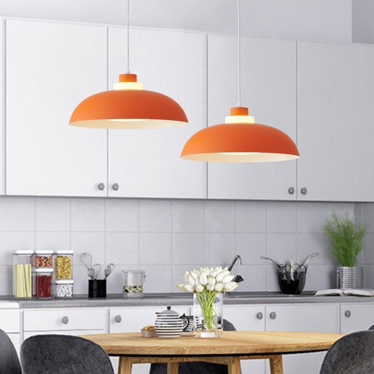 Modern Acrylic Orange Dome Pendant Light Flexible Length Image - 1