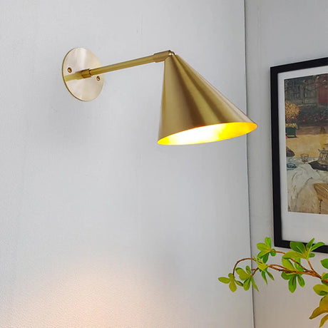 Modern Adjustable Arm Gold Cone Wall Sconce Image - 1